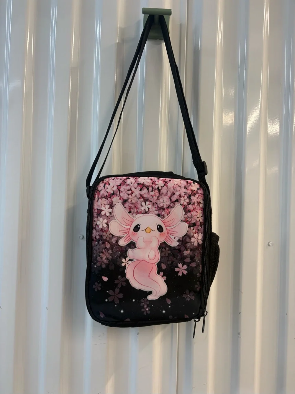 Pink Axolotl Floral Crossbody Lunch Bag